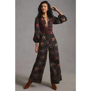 FARM Rio Anthropologie Multicolor Heart Print Jumpsuit